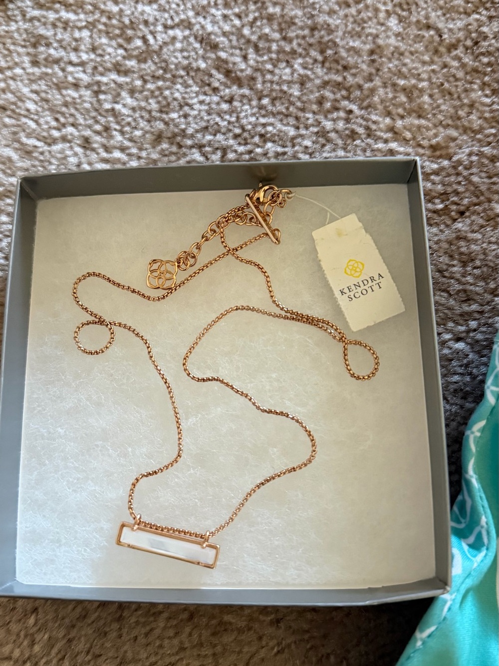 Kendra Scott Rose Gold Bar Necklace with White Inlay
